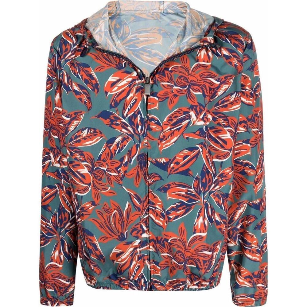 CANALI Men's Floral Printed Hoodie Jacket Green Floral Tropical Size XXL